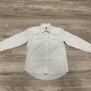VTG Wrangler Pearl Snap White Button Down Long Sleeve Shirt Boys Size 7-8 Cowboy
